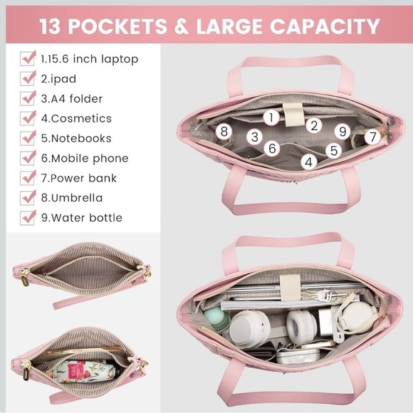 NWT LOVEVOOK Pink Quilted Tote Bag with Wristlet - Picture 2 of 10